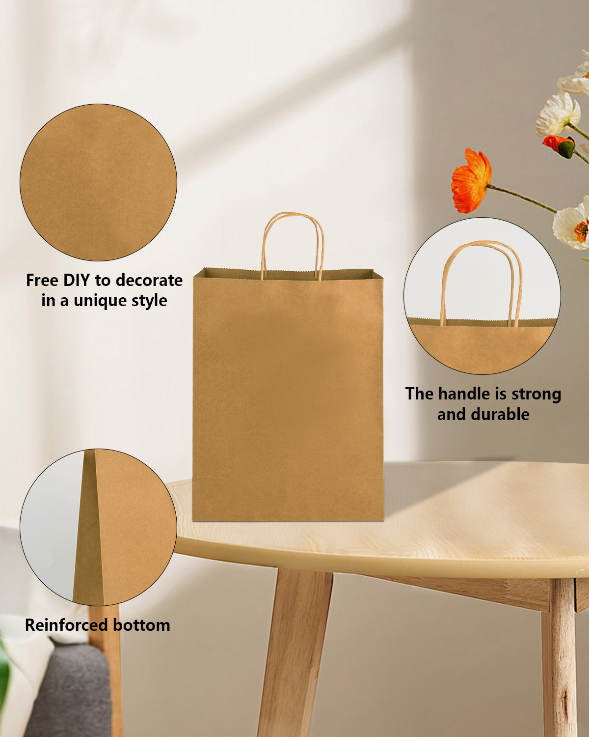 Bolthy Paper Bags - Brown Medium Kraft Paper Bag 100Pcs 8.26 x 4.33 x 10.62 inches (20x11x26cm) Paper Bag with Handle Suitable for Shopping, Wedding, Retail, Party Favor Bags