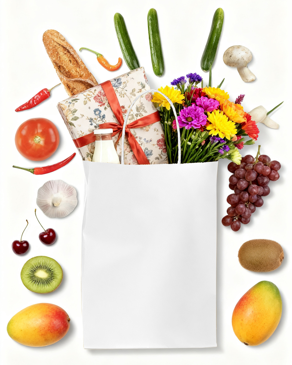 Bolthy Large 100pcs White Kraft Paper Bags 10x5x13 inches (25x12x33 cm) Gift Bags with Handles, Shopping Bags, Bulk Craft Tote Bags, Birthday Party, Recyclable Kraft Paper Bags