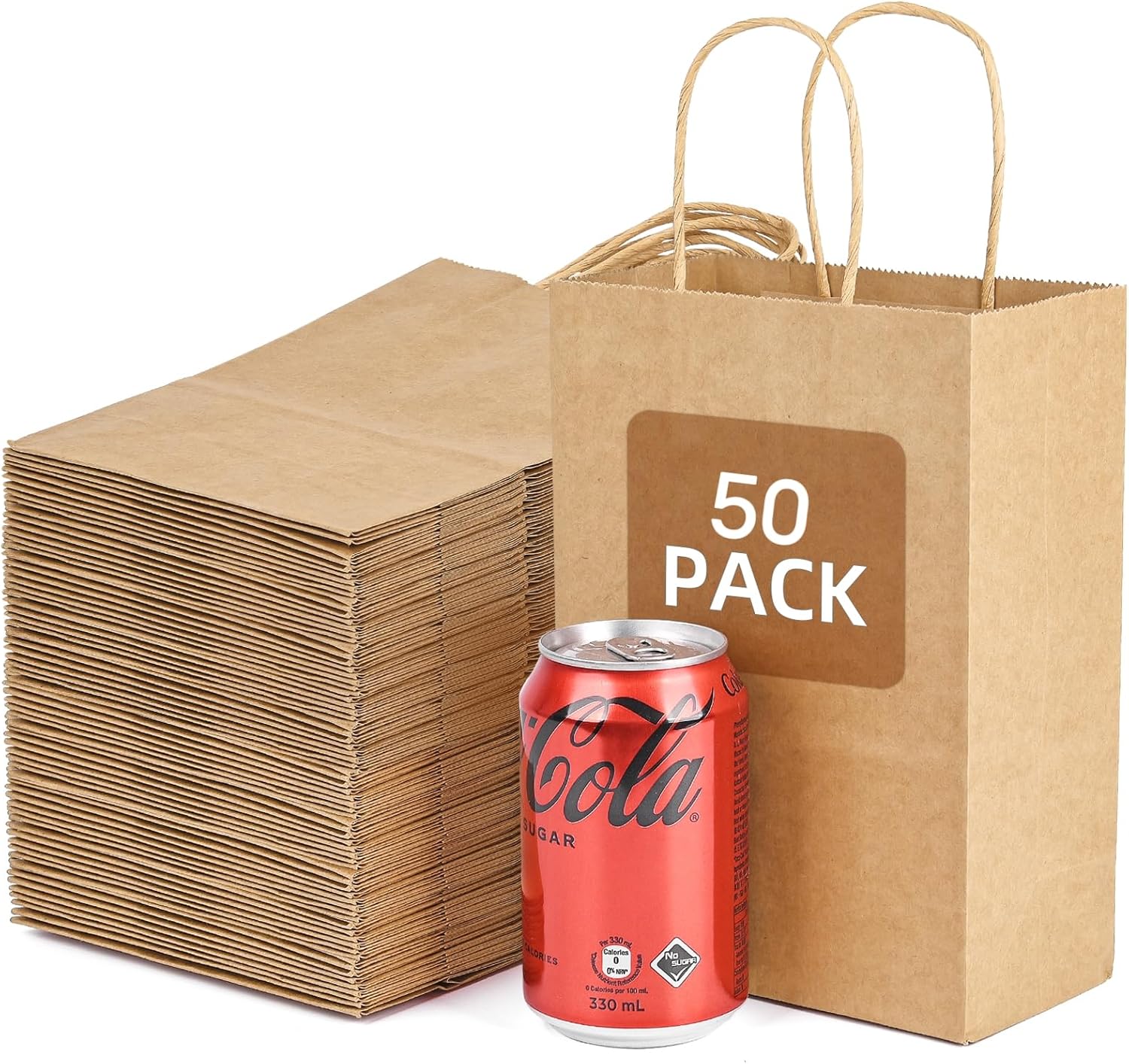 Bolthy Paper Bags - Brown Kraft Paper Bags Small 50 PCS 5.91 x 3.15 x 8.27 inches(14x8x20cm) Small Kraft Paper Gift Bags with Handles, Ideal for Party Gifts, Retail Packaging, and Shopping