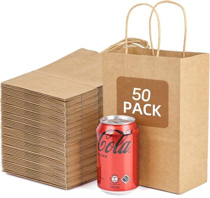 Bolthy Paper Bags - Brown Kraft Paper Bags Small 50 PCS 5.91 x 3.15 x 8.27 inches(14x8x20cm) Small Kraft Paper Gift Bags with Handles, Ideal for Party Gifts, Retail Packaging, and Shopping