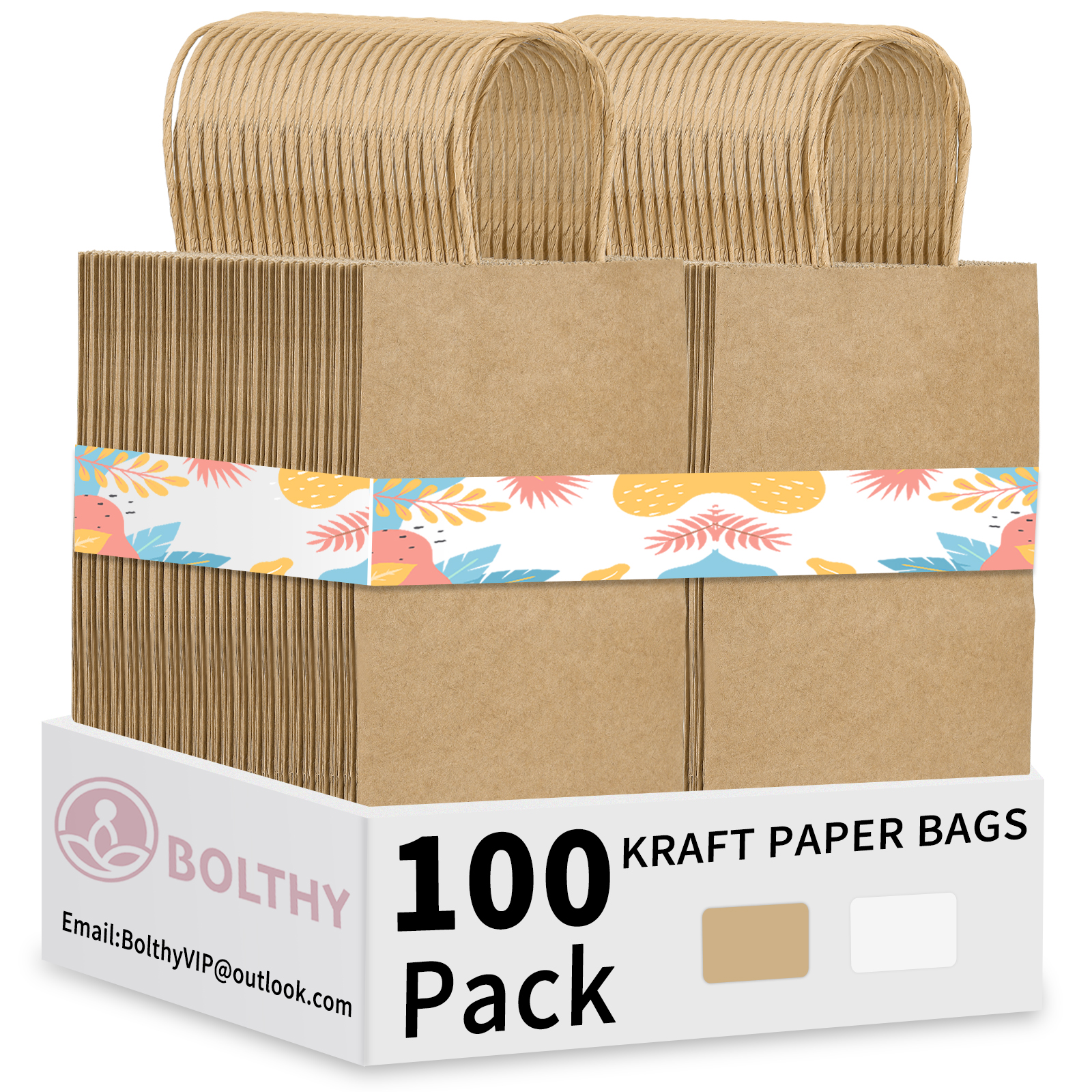 Bolthy Brown Small Kraft Paper Bags 100Pcs 5.91 x 3.15 x 8.27 inches(14x8x20cm) Paper Bags with Handles Gift Bags for Shopping, Wedding, Retail, Party Favor Bags