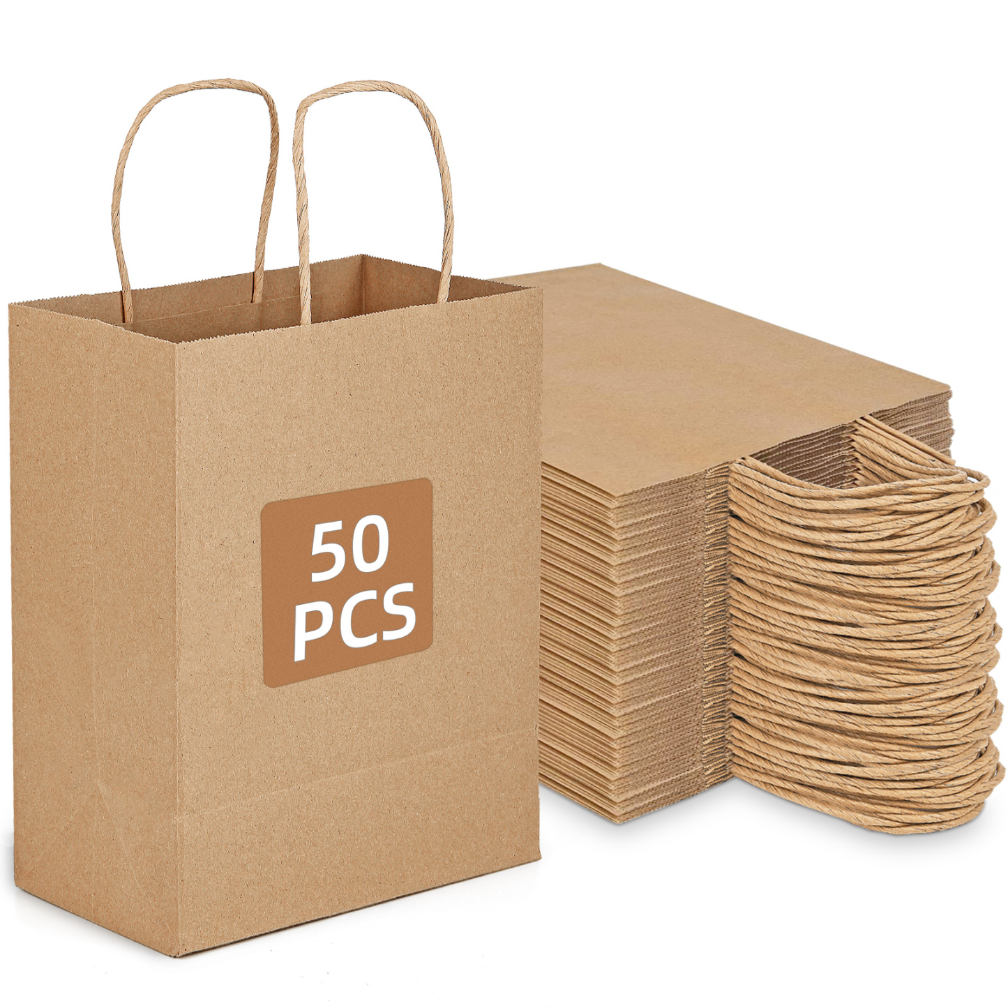 Bolthy Brown Kraft Paper Bags 50Pcs 8.26 x 4.33 x 10.62 inches Bolthy Paper with Handles Gift Shopping for, Wedding, Retail, Birthdays, Party Favors