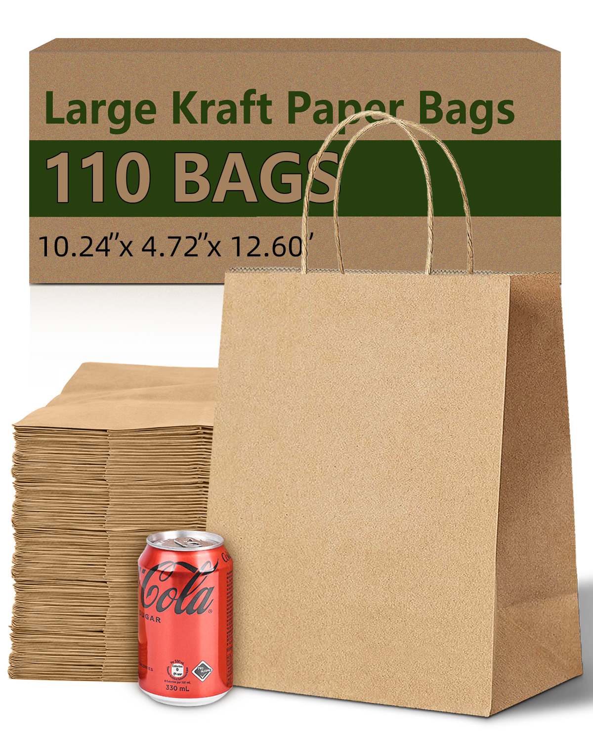 Bolthy Brown Large Kraft Paper Bags 110Pcs 10x5x13 inches(25x12x33cm) Paper Bags with Handles Gift Bags for Shopping, Wedding, Retail, Party Favor Bags