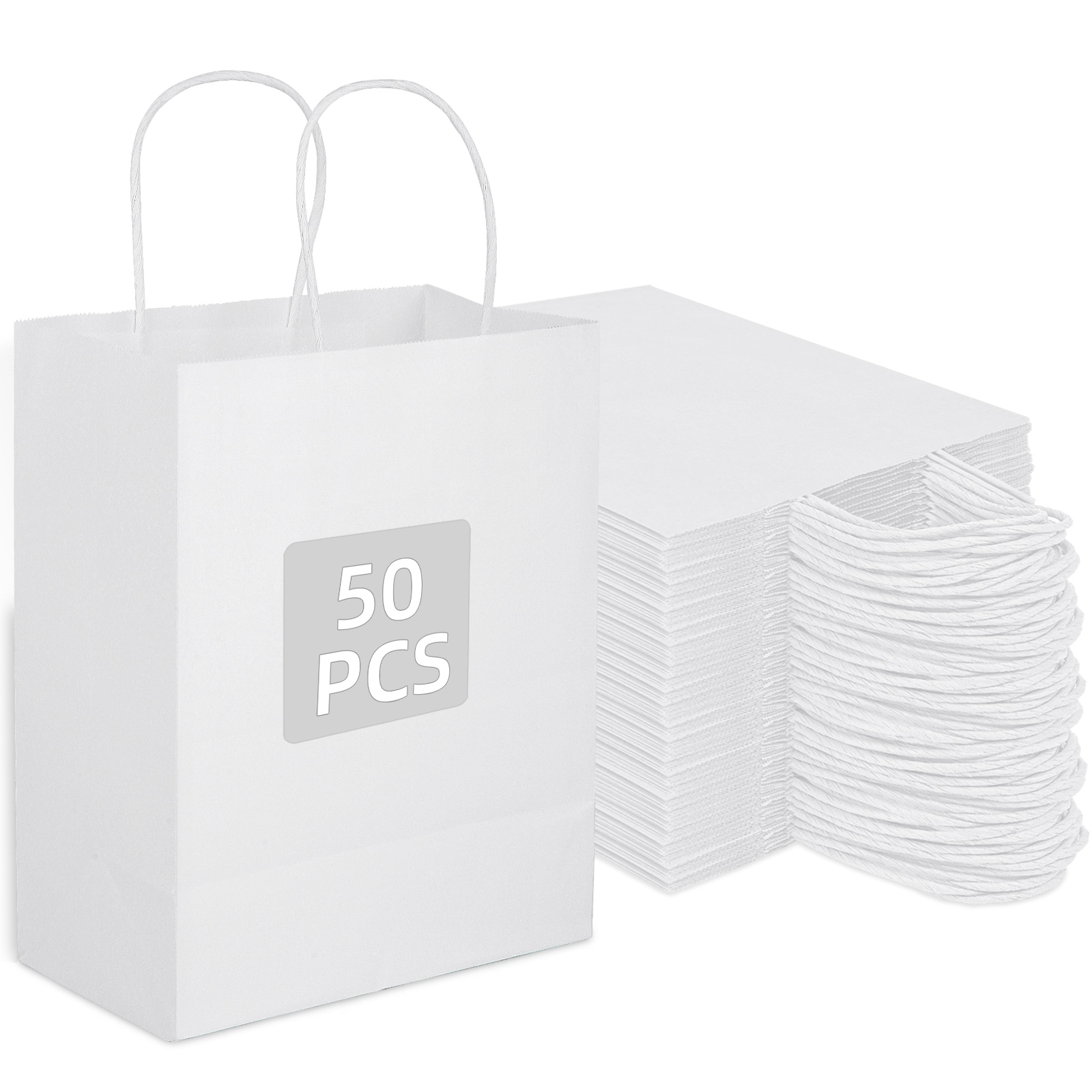 Bolthy White Kraft Paper Bags Medium 50Pcs 8.26 x 4.33 x 10.62 inches with Handles Gift Bags Shopping Bags for Wedding, Retail, Birthdays, Party Favor