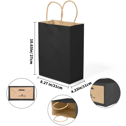 Bolthy Black Small Kraft Paper Bags 100Pcs 5.91 x 3.15 x 8.27 inches(14x8x20cm) Paper Bags with Handles Gift Bags for Shopping, Wedding, Retail, Party Favor Bags