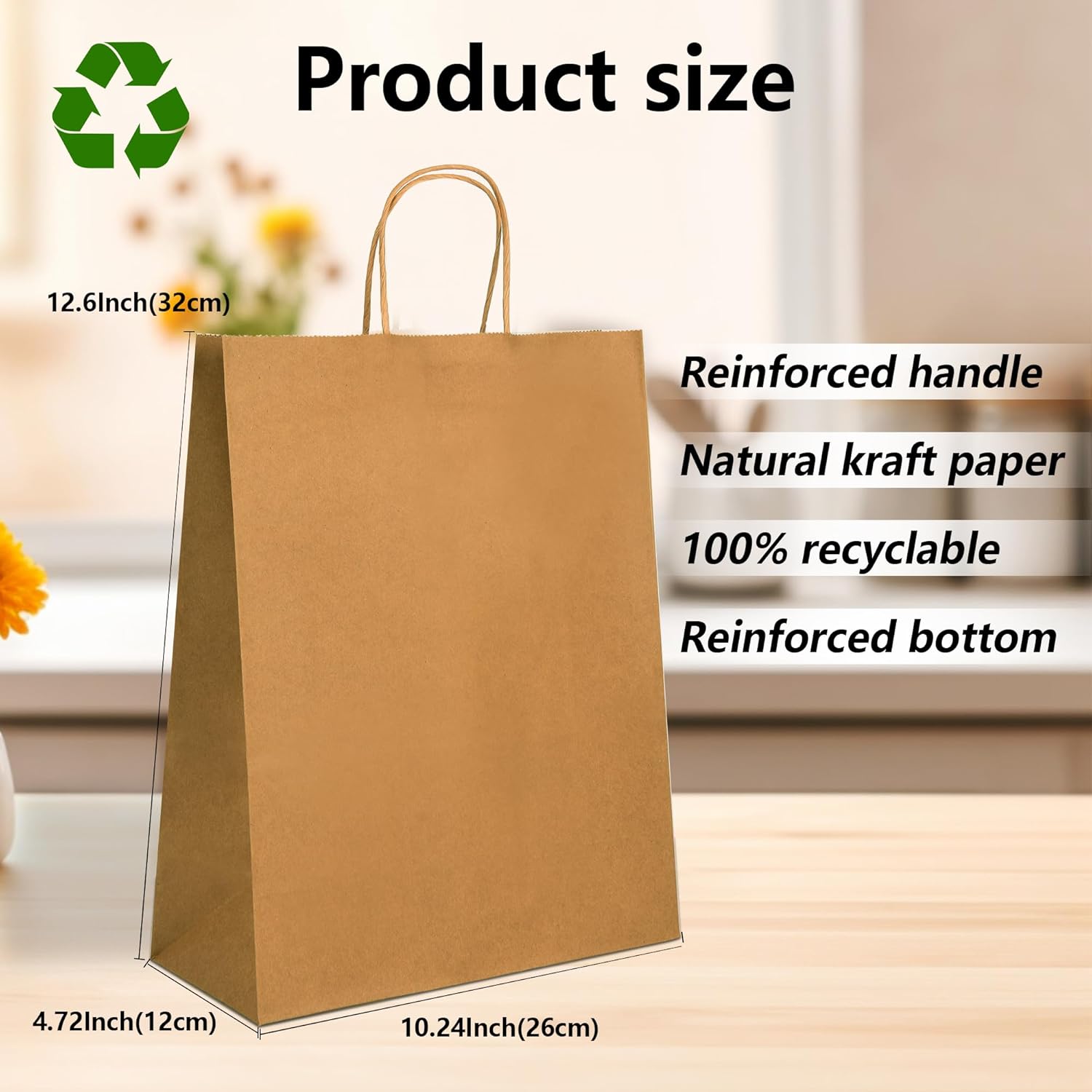 Bolthy Large 100pcs Brown Kraft Paper Bags 10x5x13 inches (25x12x33 cm) Gift Bags with Handles, Shopping Bags, Bulk Craft Tote Bags, Birthday Party, Recyclable Kraft Paper Bags