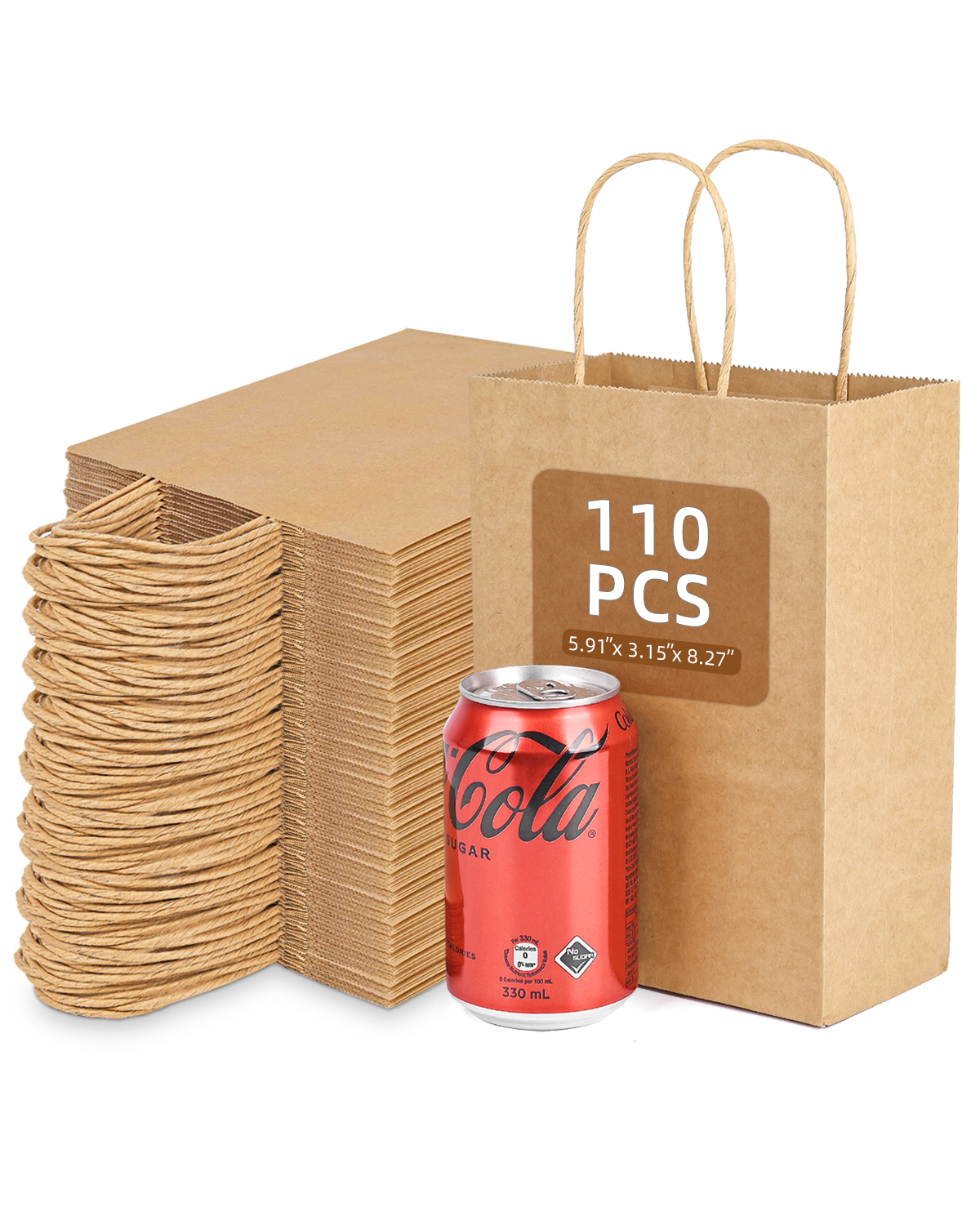 Bolthy Brown Small Kraft Paper Bags 110Pcs 5.91 x 3.15 x 8.27 inches(14x8x20cm) Paper Bags with Handles Gift Bags for Shopping, Wedding, Retail, Party Favor Bags