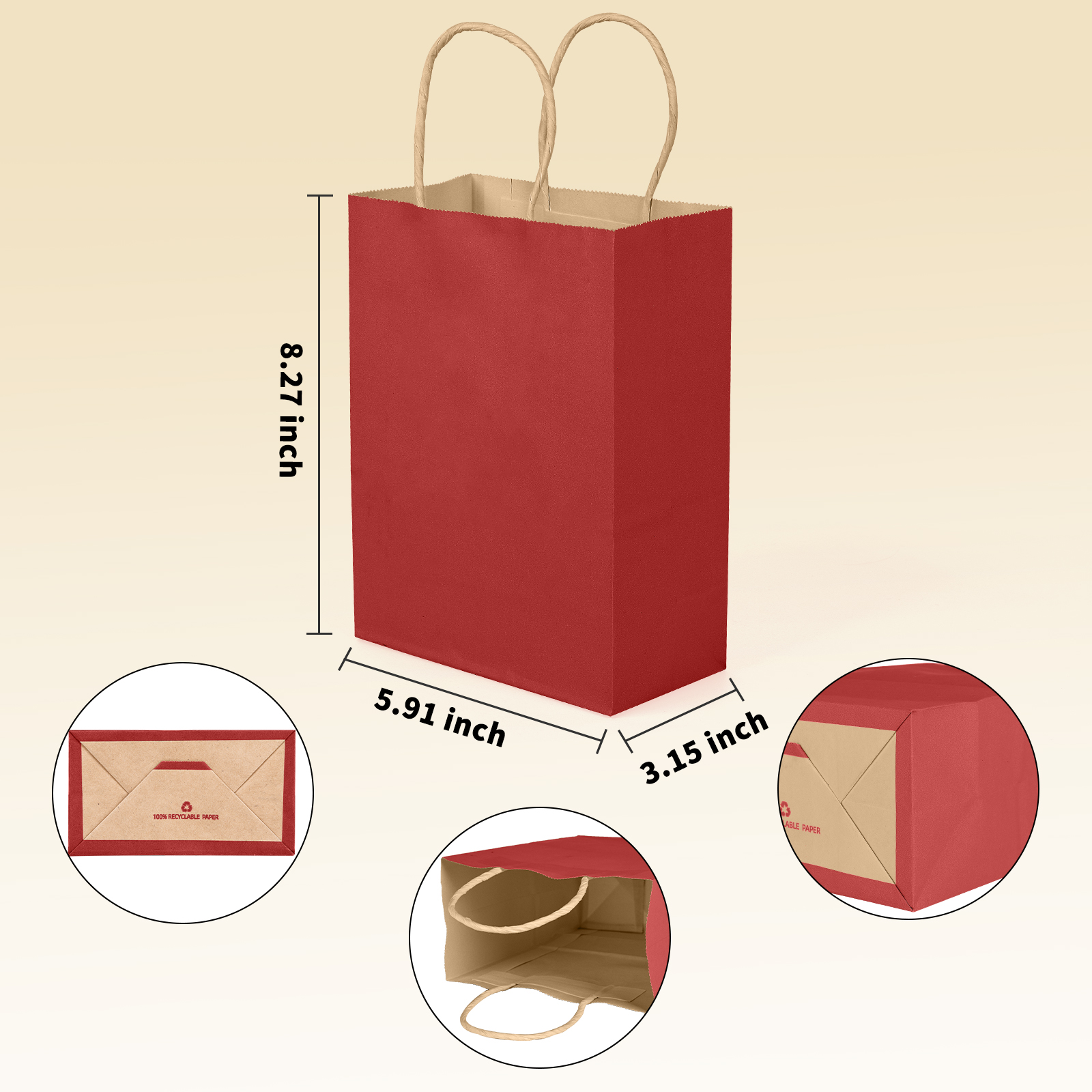 Bolthy MINI Red Kraft Paper Bags Small 25 PCS 5.91 x 3.15 x 8.26 inches(14x8x20cm) Small Kraft Paper Gift Bags with Handles Bulk Shopping Bags, Retail Bags, Merchandise Bags, Party Favor Bags