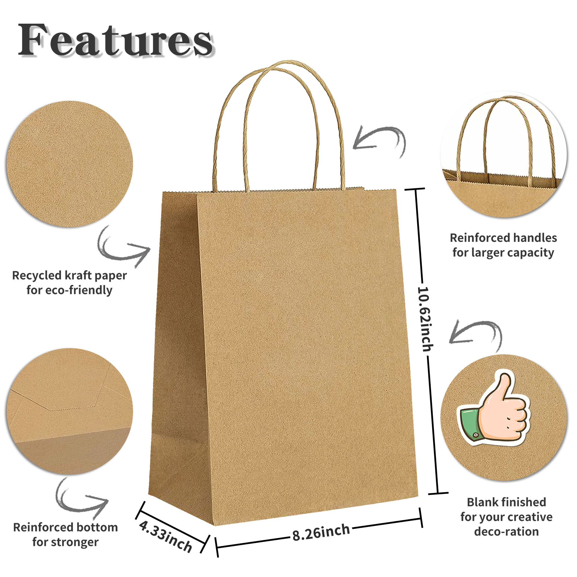 Bolthy Brown Small Kraft Paper Bags 100Pcs 5.91 x 3.15 x 8.27 inches(14x8x20cm) Paper Bags with Handles Gift Bags for Shopping, Wedding, Retail, Party Favor Bags