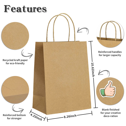 Bolthy Brown Small Kraft Paper Bags 100Pcs 5.91 x 3.15 x 8.27 inches(14x8x20cm) Paper Bags with Handles Gift Bags for Shopping, Wedding, Retail, Party Favor Bags