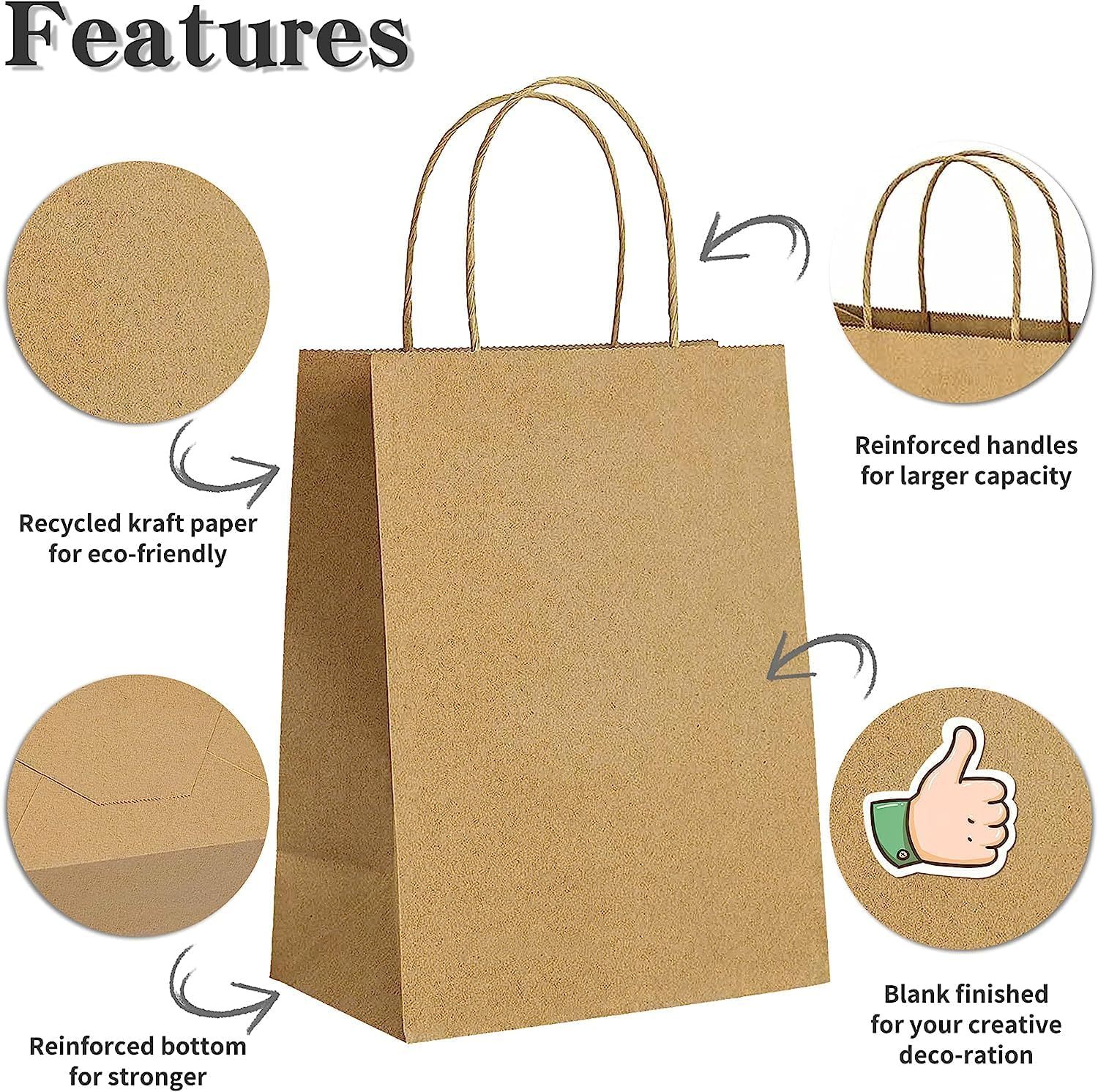 Bolthy Paper Bags - Brown Kraft Paper Bags Small 50 PCS 5.91 x 3.15 x 8.27 inches(14x8x20cm) Small Kraft Paper Gift Bags with Handles, Ideal for Party Gifts, Retail Packaging, and Shopping