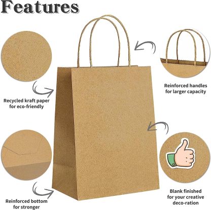 Bolthy Paper Bags - Brown Kraft Paper Bags Small 50 PCS 5.91 x 3.15 x 8.27 inches(14x8x20cm) Small Kraft Paper Gift Bags with Handles, Ideal for Party Gifts, Retail Packaging, and Shopping