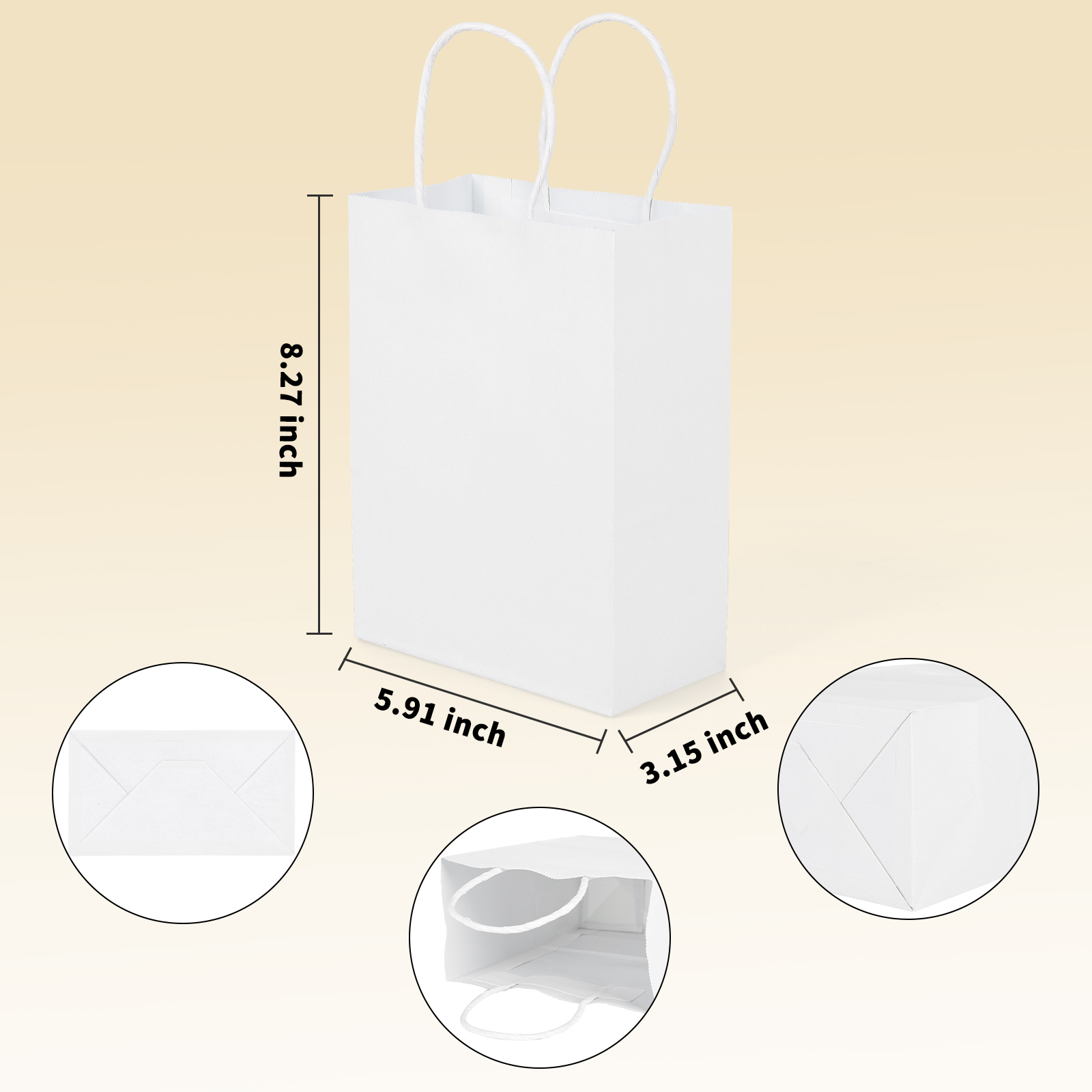 Bolthy MINI White Kraft Paper Bags 25 PCS 5.91 x 3.15 x 8.26 inches(14x8x20cm) Small Kraft Paper Gift Bags with Handles Bulk Shopping Bags, Retail Bags, Merchandise Bags, Party Favor Bags