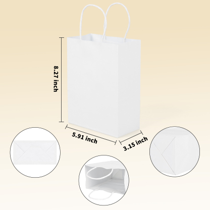 Bolthy MINI White Kraft Paper Bags 25 PCS 5.91 x 3.15 x 8.26 inches(14x8x20cm) Small Kraft Paper Gift Bags with Handles Bulk Shopping Bags, Retail Bags, Merchandise Bags, Party Favor Bags
