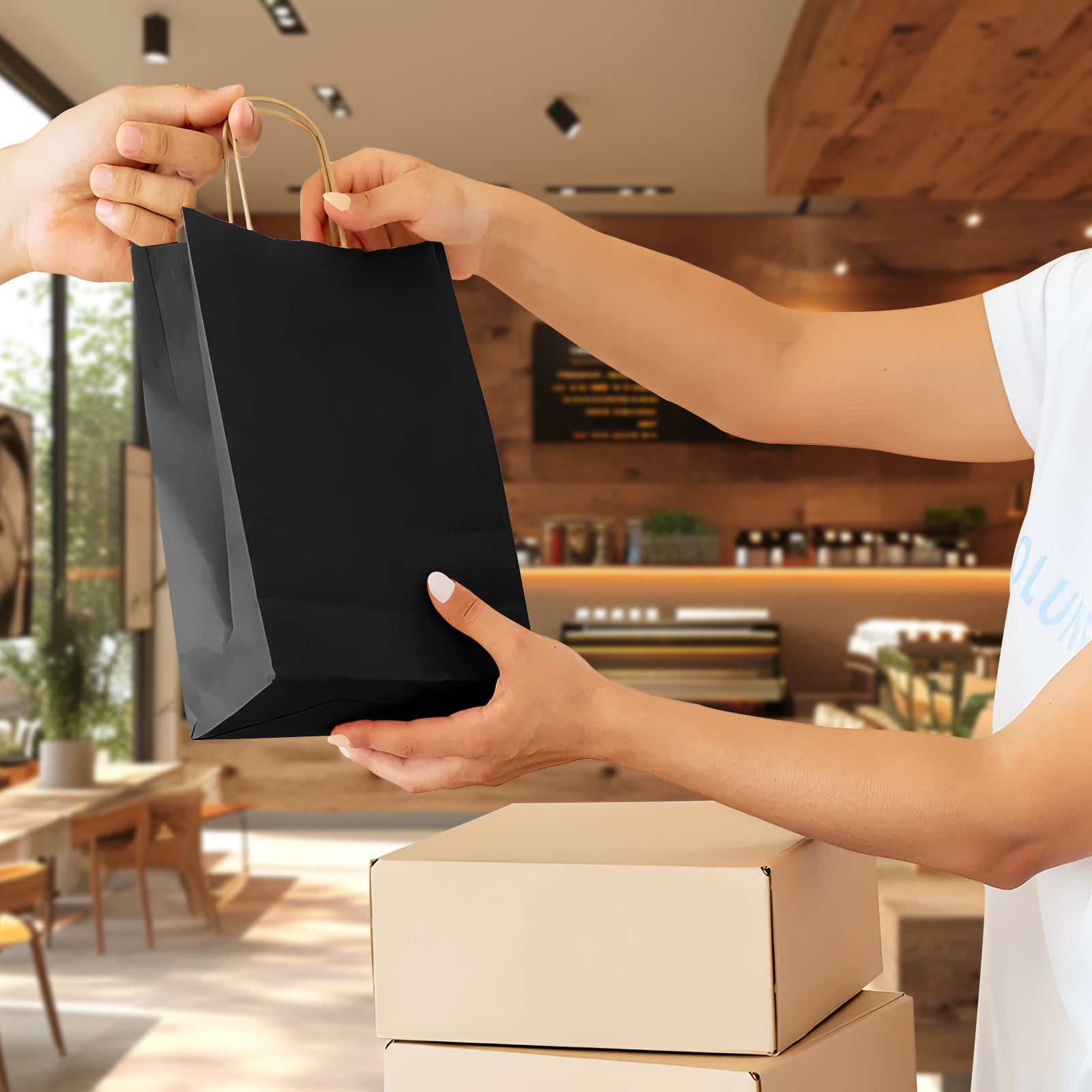 Bolthy Black Small Kraft Paper Bags 100Pcs 5.91 x 3.15 x 8.27 inches(14x8x20cm) Paper Bags with Handles Gift Bags for Shopping, Wedding, Retail, Party Favor Bags