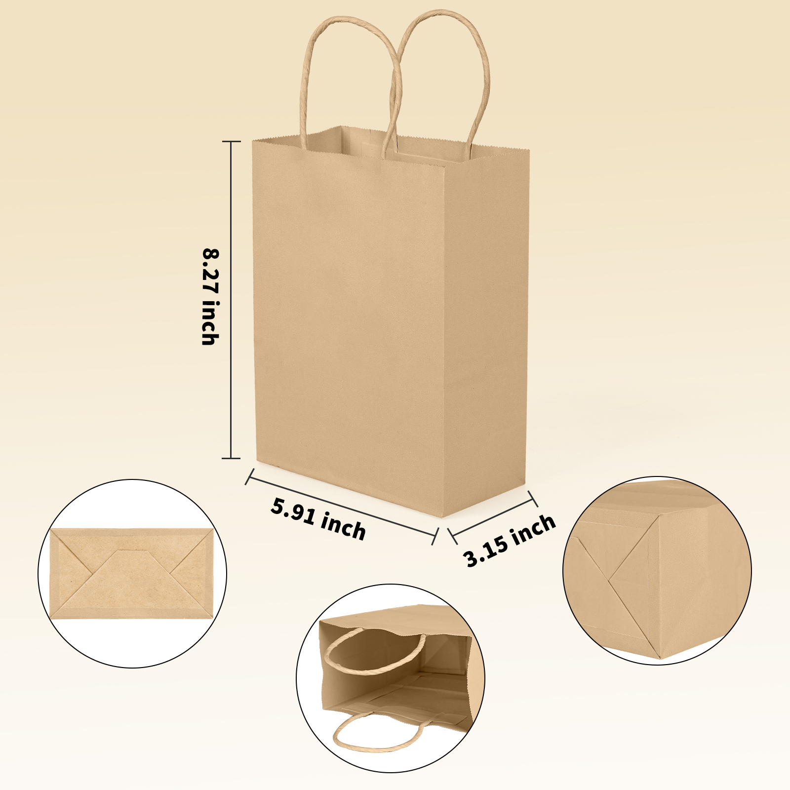 Bolthy MINI Brown Kraft Paper Bags Small 25 PCS 5.91 x 3.15 x 8.26 inches(14x8x20cm) Small Kraft Paper Gift Bags with Handles Bulk Shopping Bags, Retail Bags, Merchandise Bags, Party Favor Bags