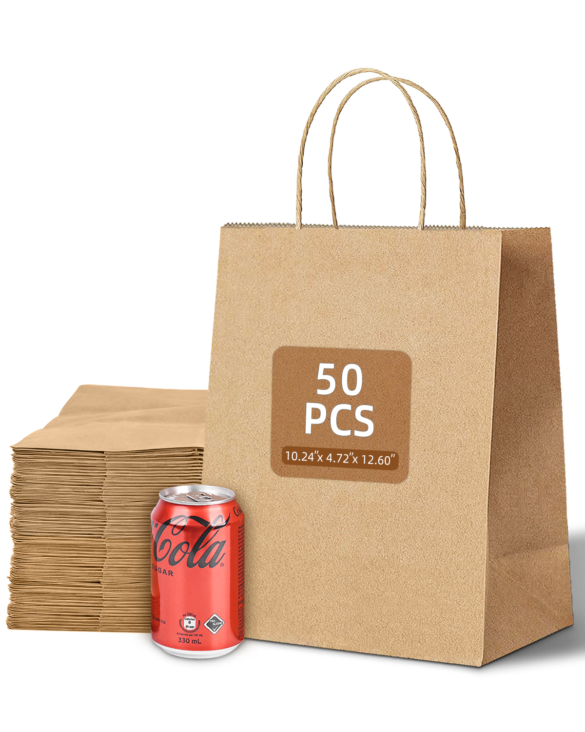 Bolthy Brown Large Kraft Paper Bags 50Pcs 10.24 x 4.72 x 12.60 inches(26x12x32cm) Paper Bags with Handles Gift Bags for Shopping, Wedding, Retail, Party Favor Bags