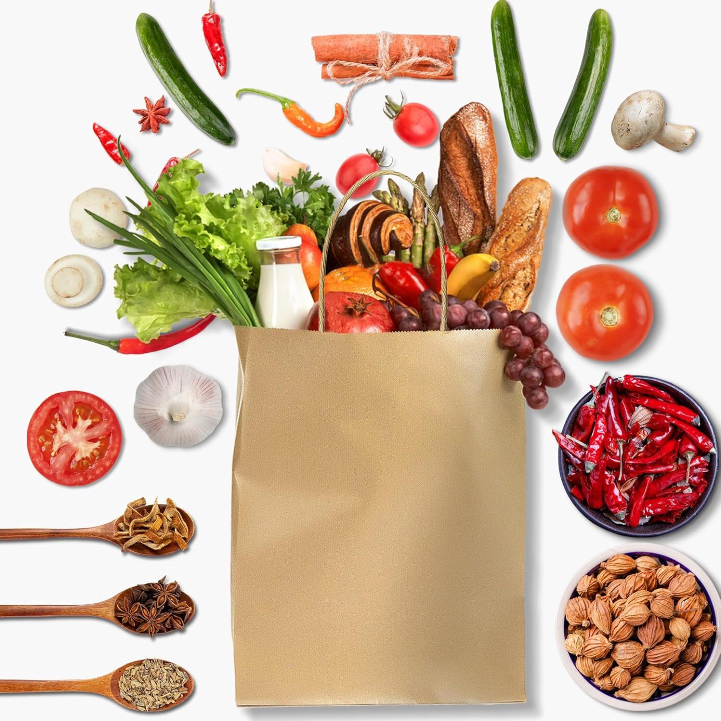 Bolthy White Small Kraft Paper Bags 100Pcs 5.91×3.15×8.27 inches(14x8x20cm) Paper Bags with Handles Gift Bags for Shopping, Wedding, Retail, Party Favor Bags