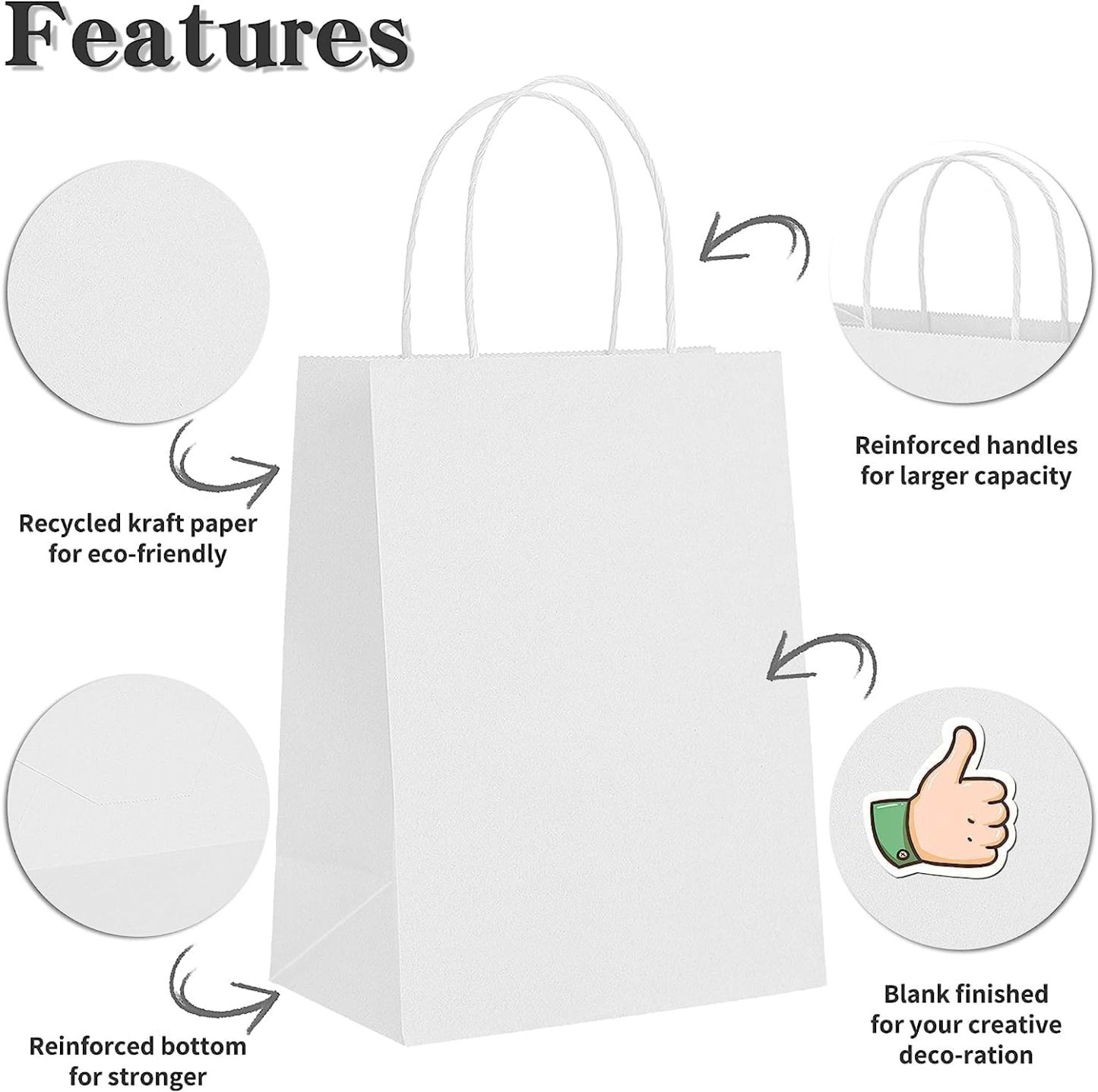 Bolthy White Small Kraft Paper Bags 100Pcs 5.91×3.15×8.27 inches(14x8x20cm) Paper Bags with Handles Gift Bags for Shopping, Wedding, Retail, Party Favor Bags
