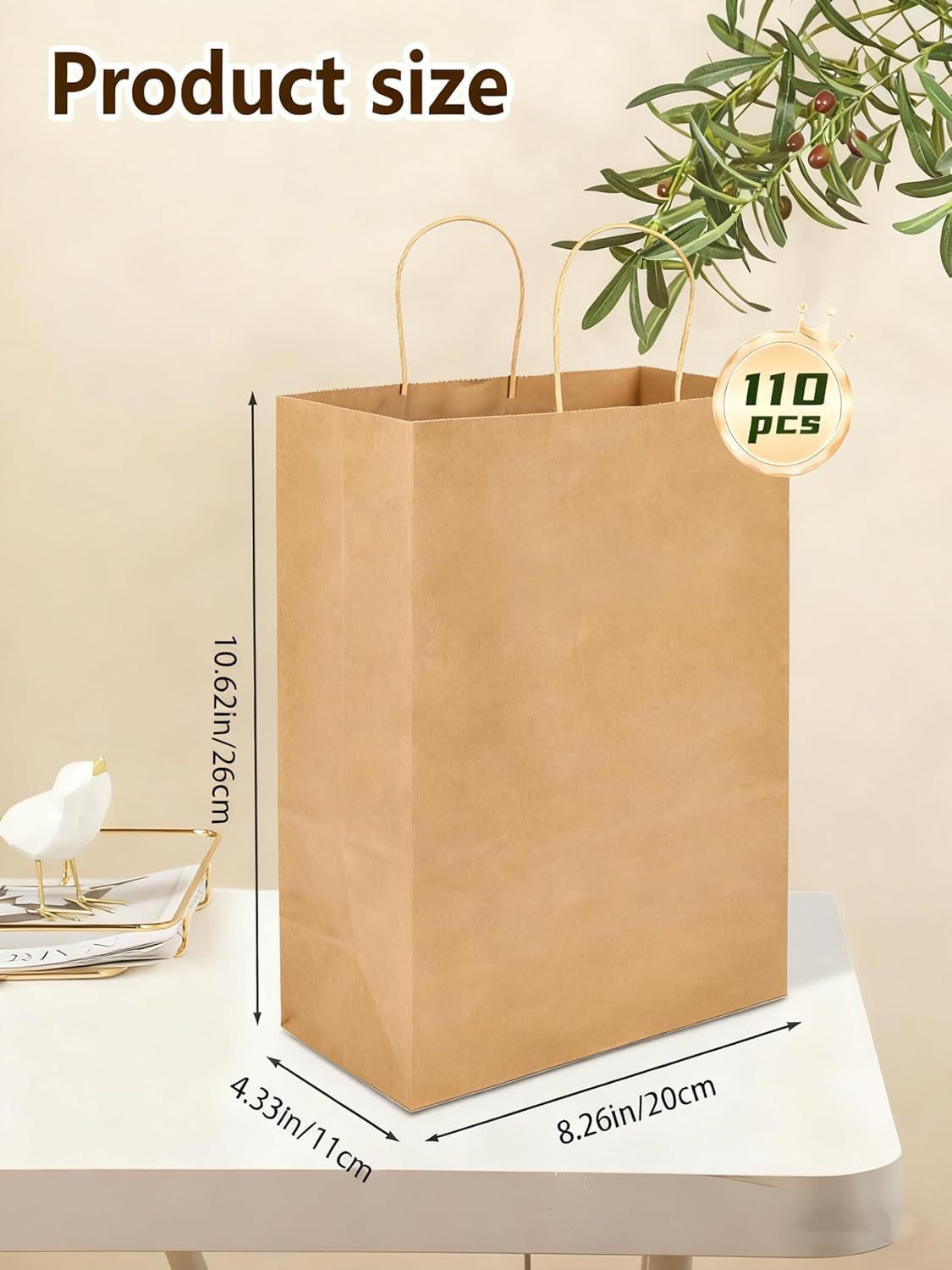 Bolthy Brown Medium Kraft Paper Bag 110Pcs 8.26 x 4.33 x 10.62 inches (20x11x26cm) Paper Bag with Handle Suitable for Shopping, Wedding, Retail, Party Favor Bags