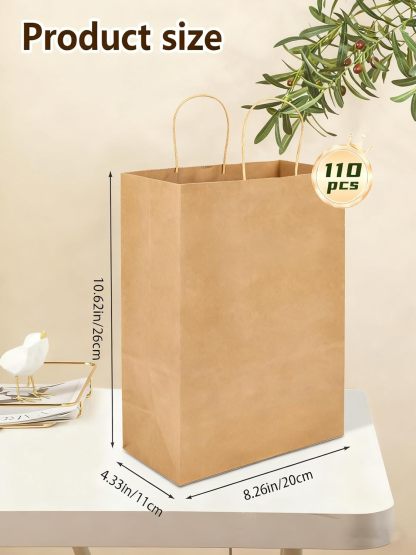 Bolthy Brown Medium Kraft Paper Bag 110Pcs 8.26 x 4.33 x 10.62 inches (20x11x26cm) Paper Bag with Handle Suitable for Shopping, Wedding, Retail, Party Favor Bags