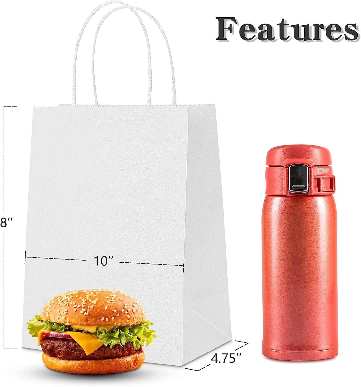 Bolthy White Kraft Paper Bags Medium 50Pcs 8.26 x 4.33 x 10.62 inches with Handles Gift Bags Shopping Bags for Wedding, Retail, Birthdays, Party Favor