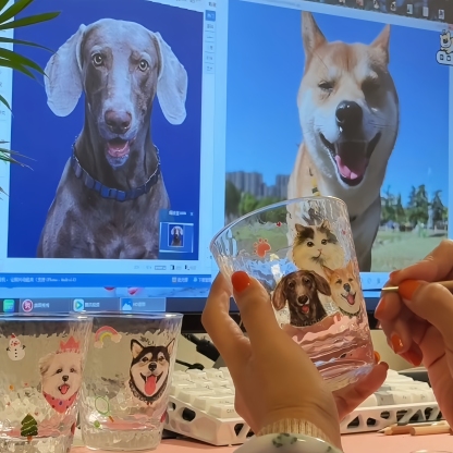 Custom Hand-Painted Pet Portrait Gold-Rimmed Hammered  - Product Description