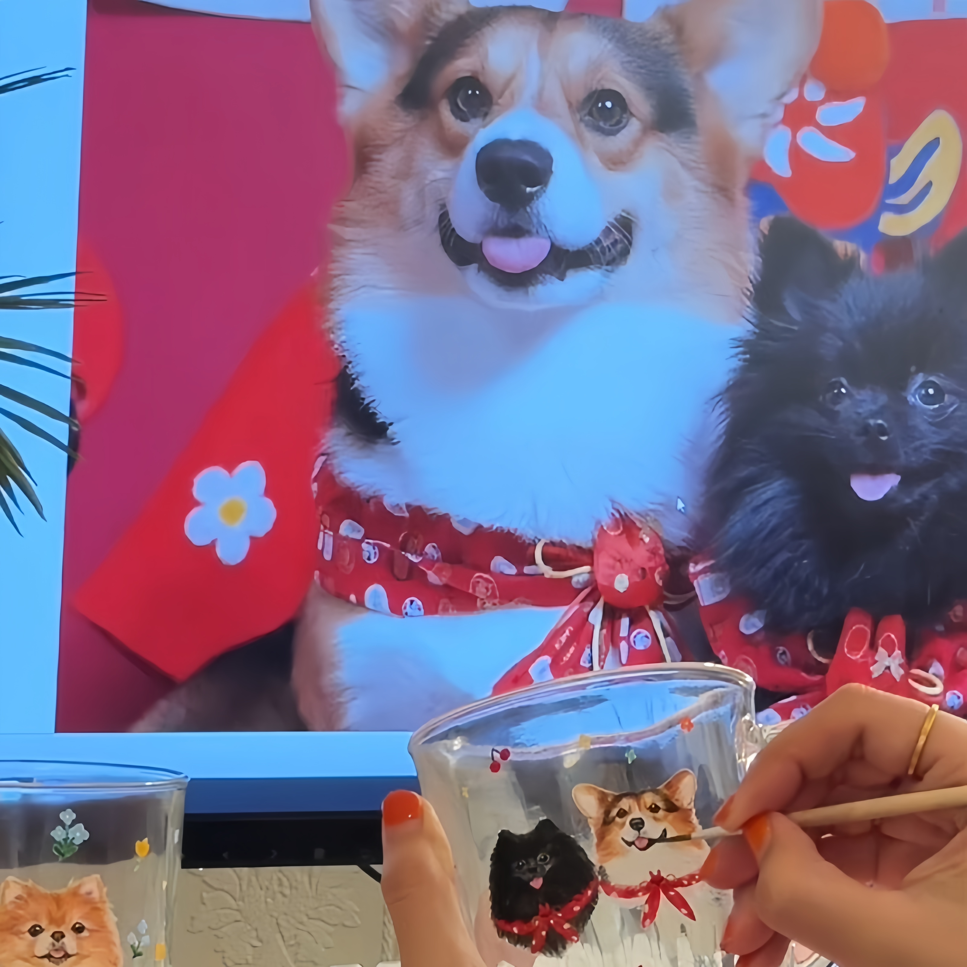 Custom Hand-Painted Pet Portrait Gold-Rimmed Hammered  - Product Description