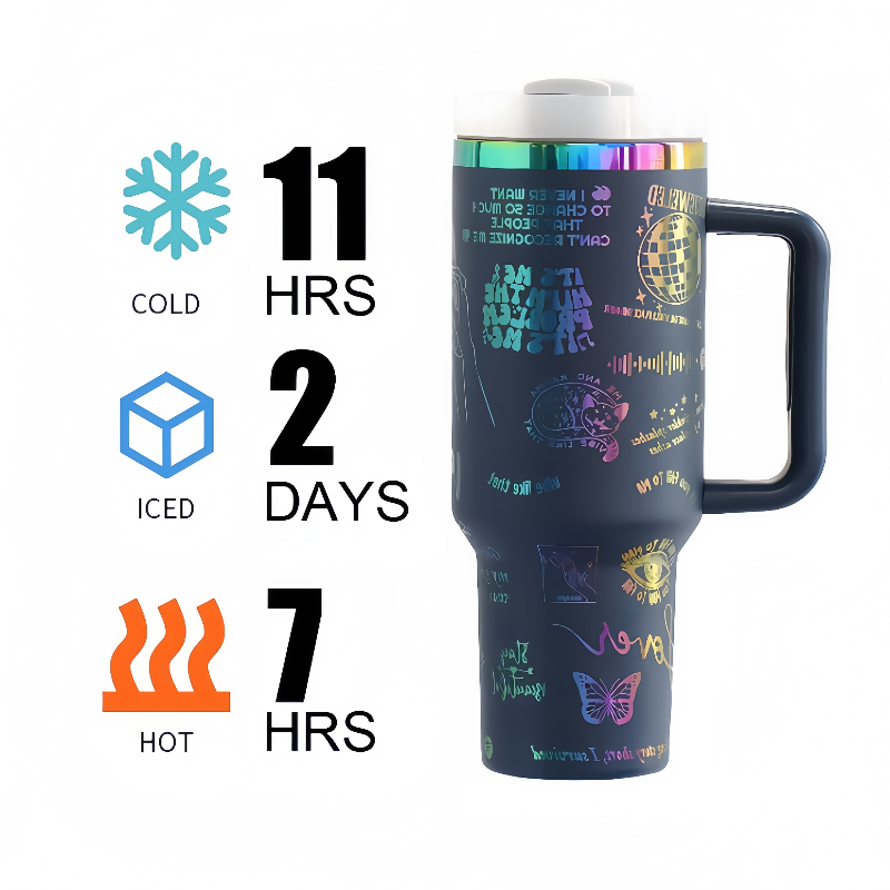 Taylor Colorful Ion Plating Laser Car Thermos Cup, Ice Cup, Water Cup with Straw