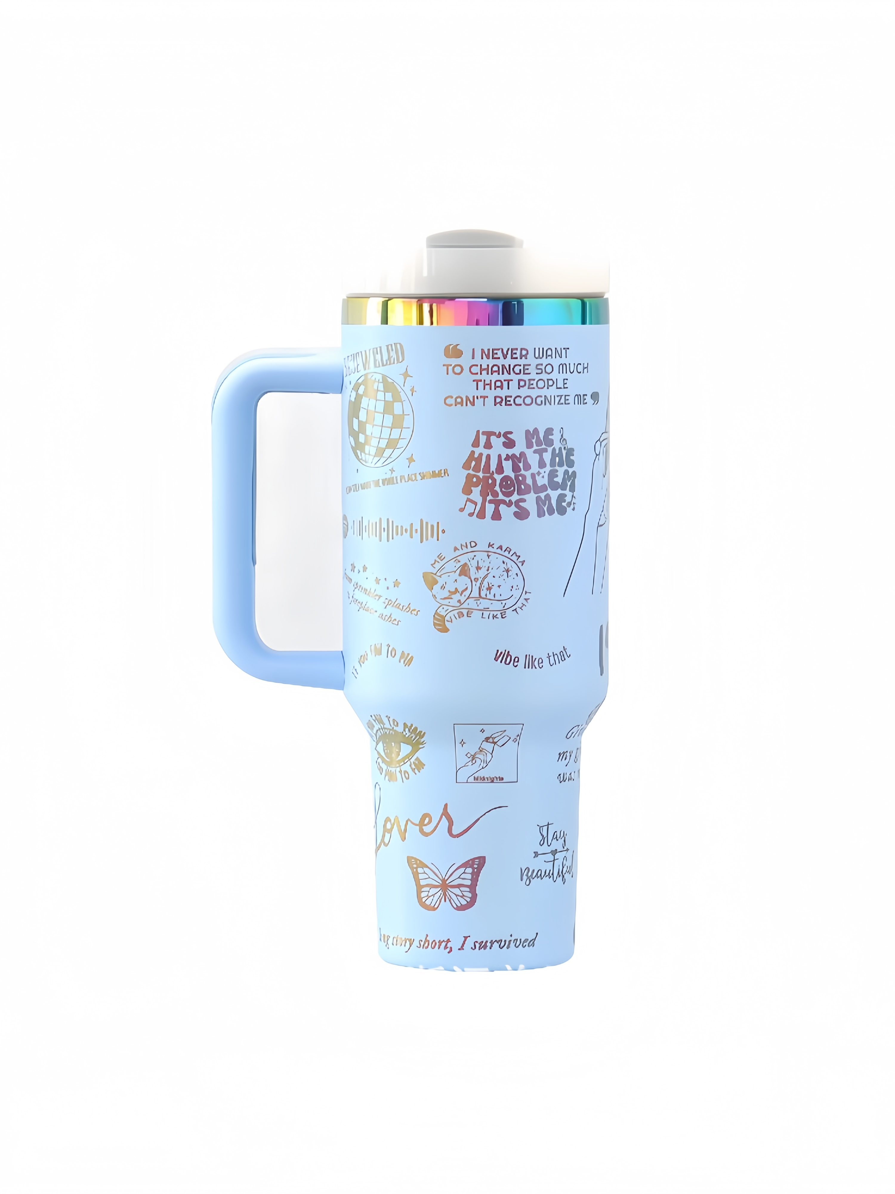 Taylor Colorful Ion Plating Laser Car Thermos Cup, Ice Cup, Water Cup with Straw