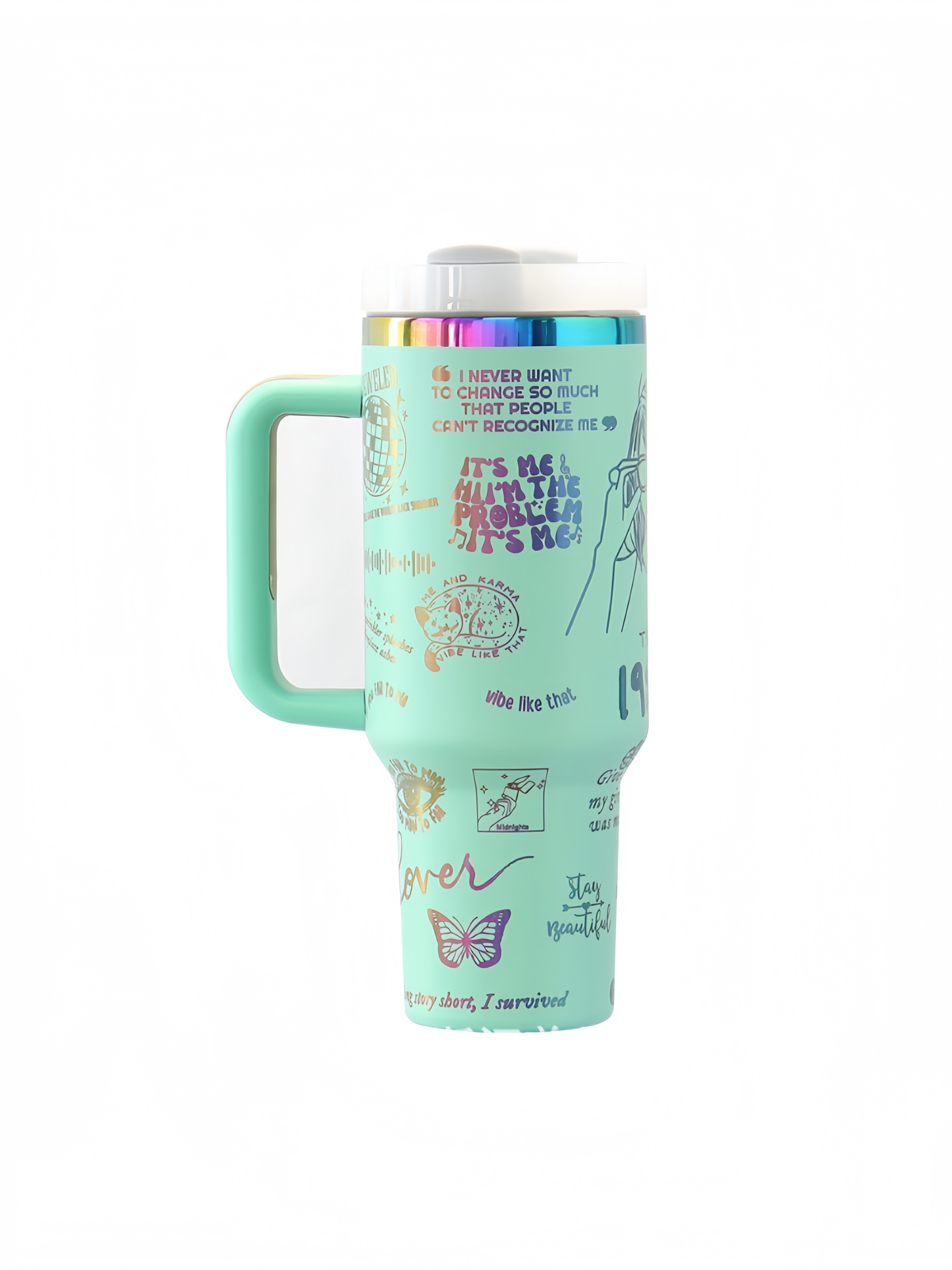 Taylor Colorful Ion Plating Laser Car Thermos Cup, Ice Cup, Water Cup with Straw