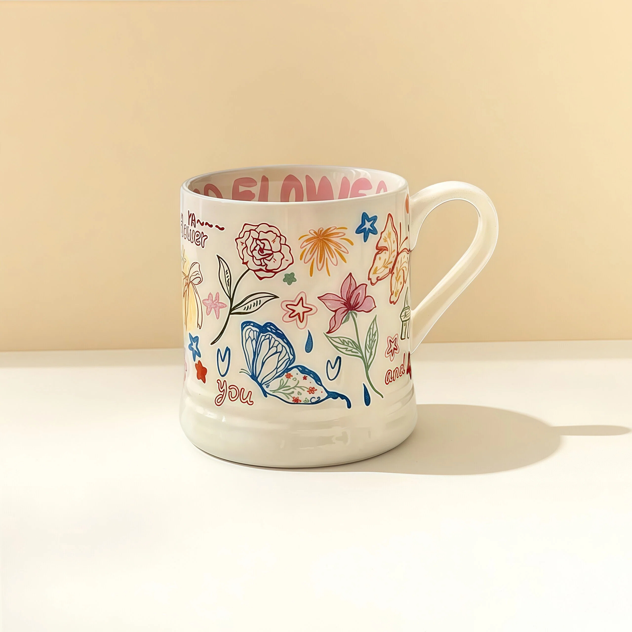 Atmospheric Doodle Mug，Cream-Colored Doodle Ceramic Mug