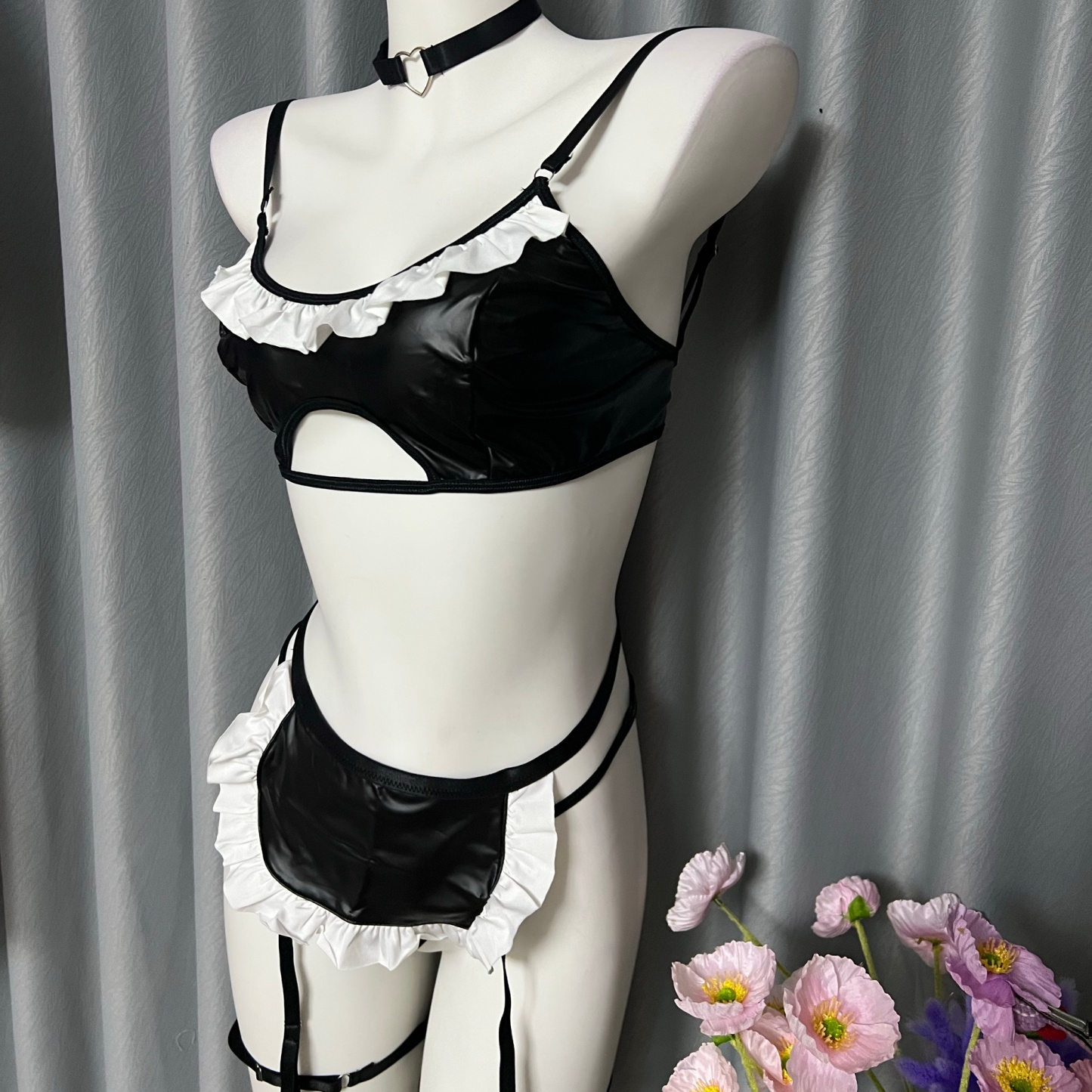 PU lace push-up bra set – sexy faux leather lingerie