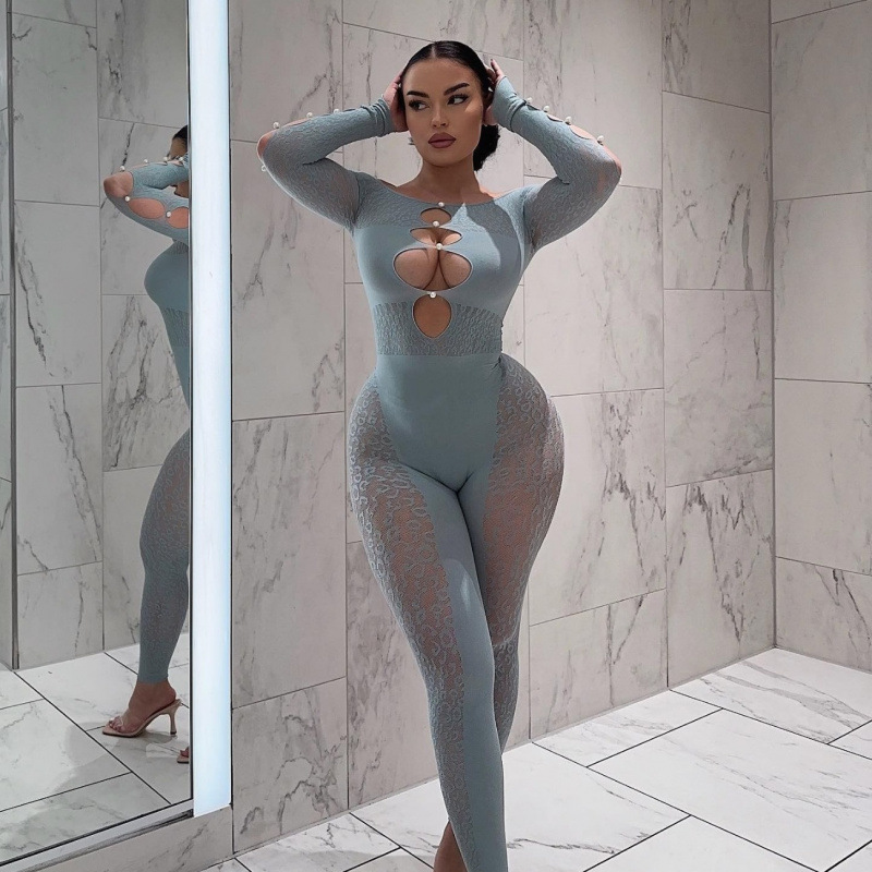 Leopard Jacquard Pearl Mesh Bodysuit – Sexy One-Piece Lingerie