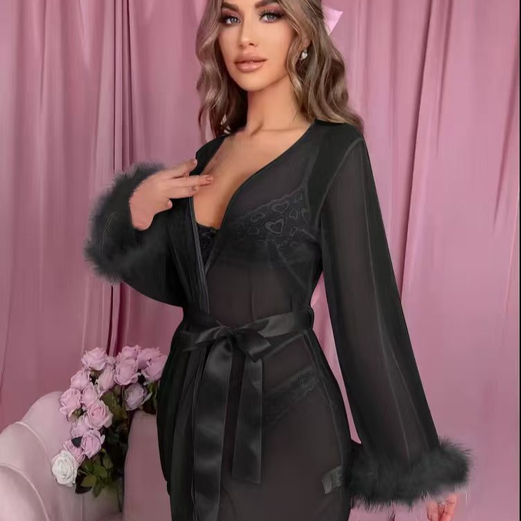 Sheer Mesh Tie-Front Robe – Pure Desire Sexy See-Through Nightwear