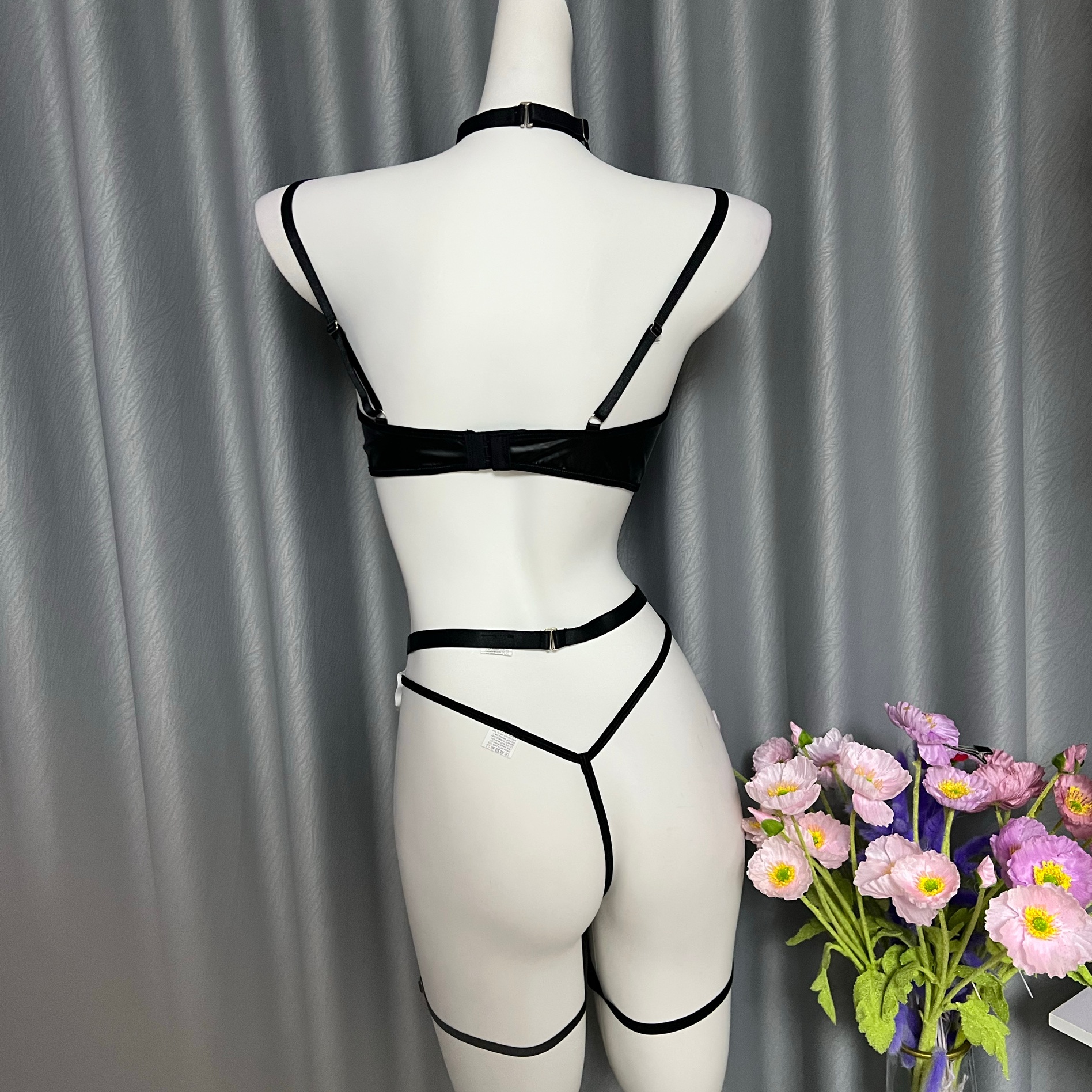 PU lace push-up bra set – sexy faux leather lingerie