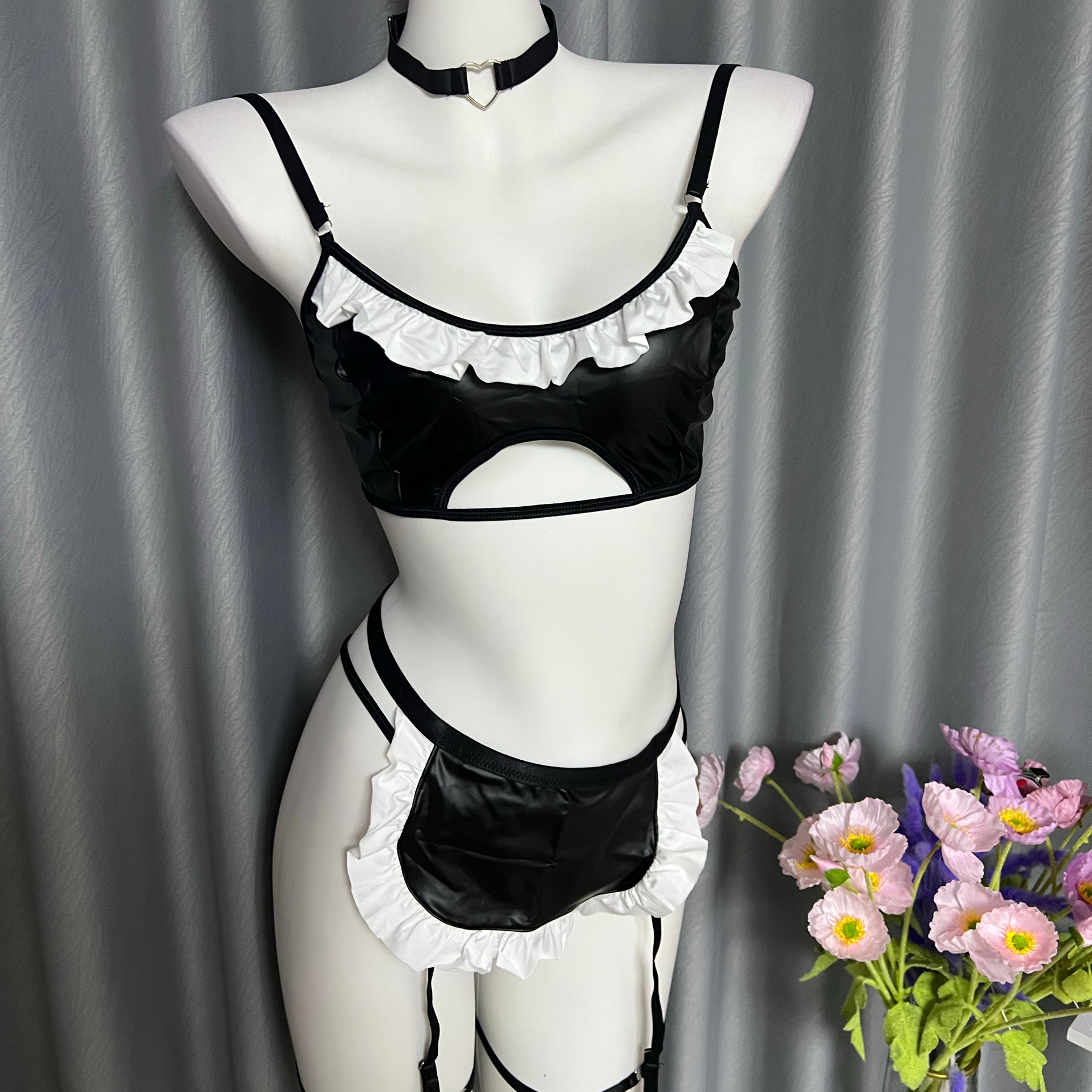 PU lace push-up bra set – sexy faux leather lingerie