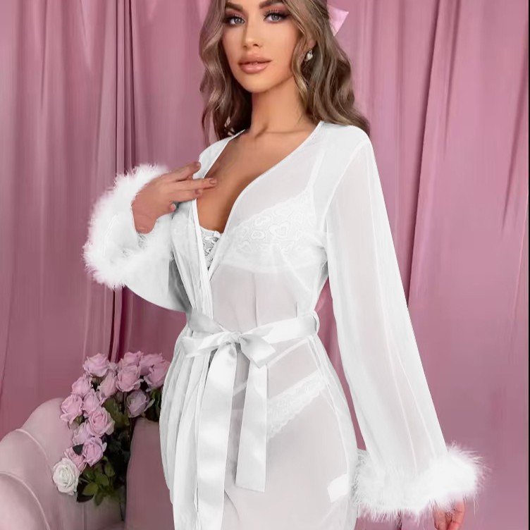 Sheer Mesh Tie-Front Robe – Pure Desire Sexy See-Through Nightwear