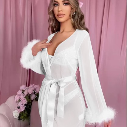 Sheer Mesh Tie-Front Robe – Pure Desire Sexy See-Through Nightwear