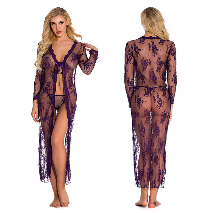 Plus Size Lace Sheer Nightgown – Sexy Transparent Long Lingerie Dress