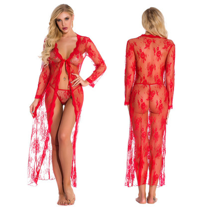 Plus Size Lace Sheer Nightgown – Sexy Transparent Long Lingerie Dress