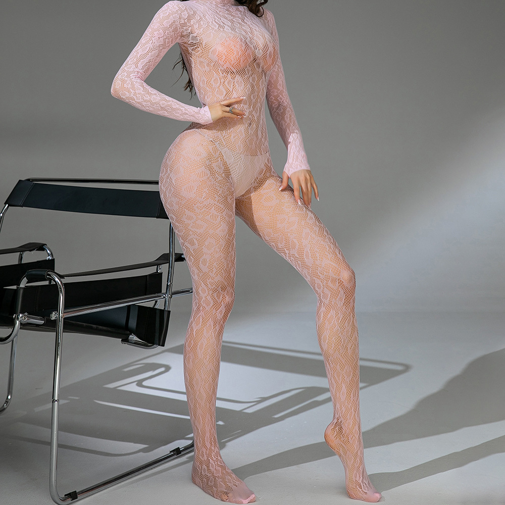 Long-Sleeve Backless Fishnet Bodysuit – Sexy Jacquard Mesh Lingerie
