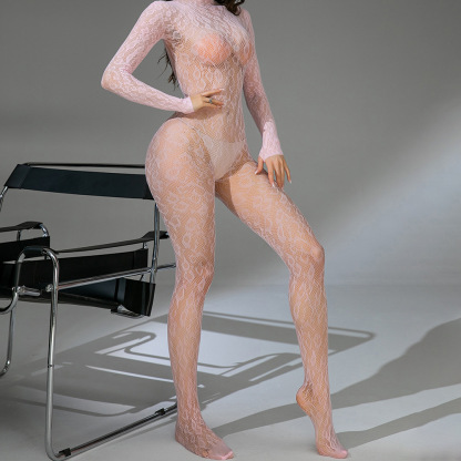 Long-Sleeve Backless Fishnet Bodysuit – Sexy Jacquard Mesh Lingerie