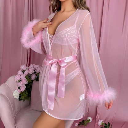 Sheer Mesh Tie-Front Robe – Pure Desire Sexy See-Through Nightwear