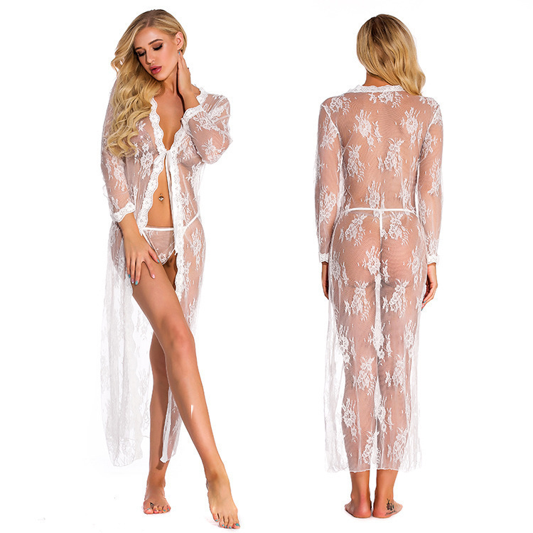 Plus Size Lace Sheer Nightgown – Sexy Transparent Long Lingerie Dress
