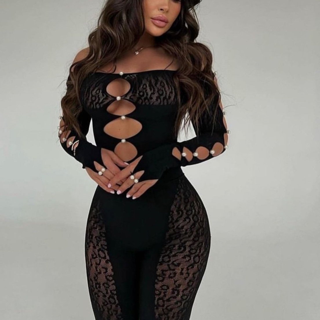 Leopard Jacquard Pearl Mesh Bodysuit – Sexy One-Piece Lingerie