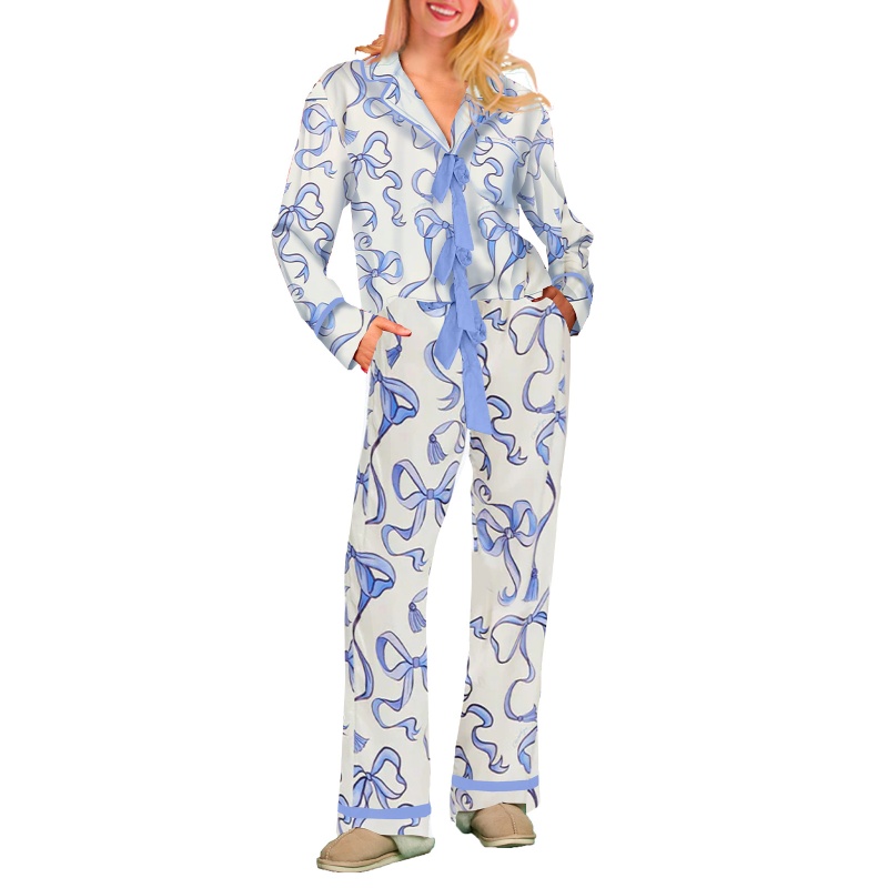 Christmas Digital Print Long Sleeve Pajama Set for Women