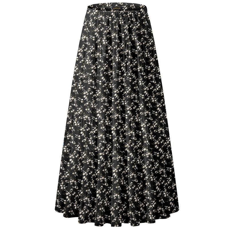 Women's Chiffon Elastic High Waist Pleated A Line Flared