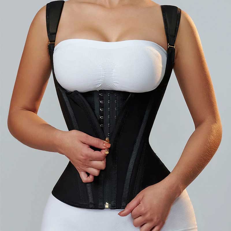 15-Piece Retro Latex Waist Trainer Vest with Zipper & Button Closure