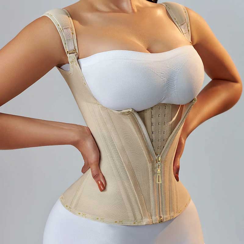 15-Piece Retro Latex Waist Trainer Vest with Zipper & Button Closure